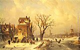 Skaters Canvas Paintings - Skaters in a Frozen Winter Landscape